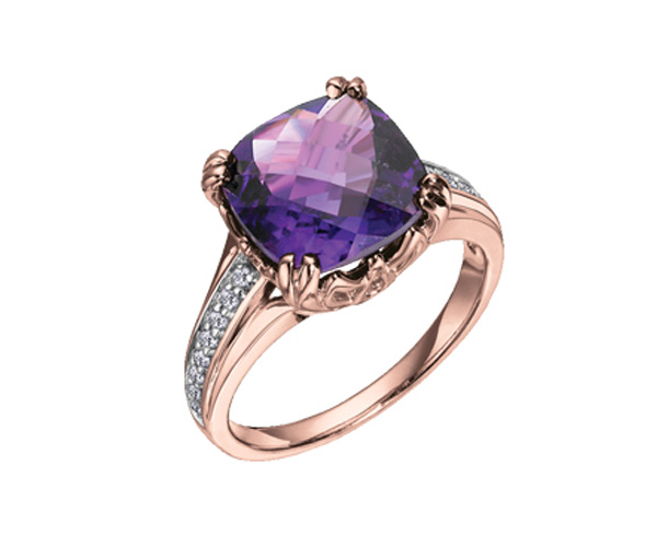 BAGUE EN OR ROSE SERTIE D'UNE AMÉTHYSTE ET DE DIAMANTS - CR DD2392 - BIJOUX CANADIEN