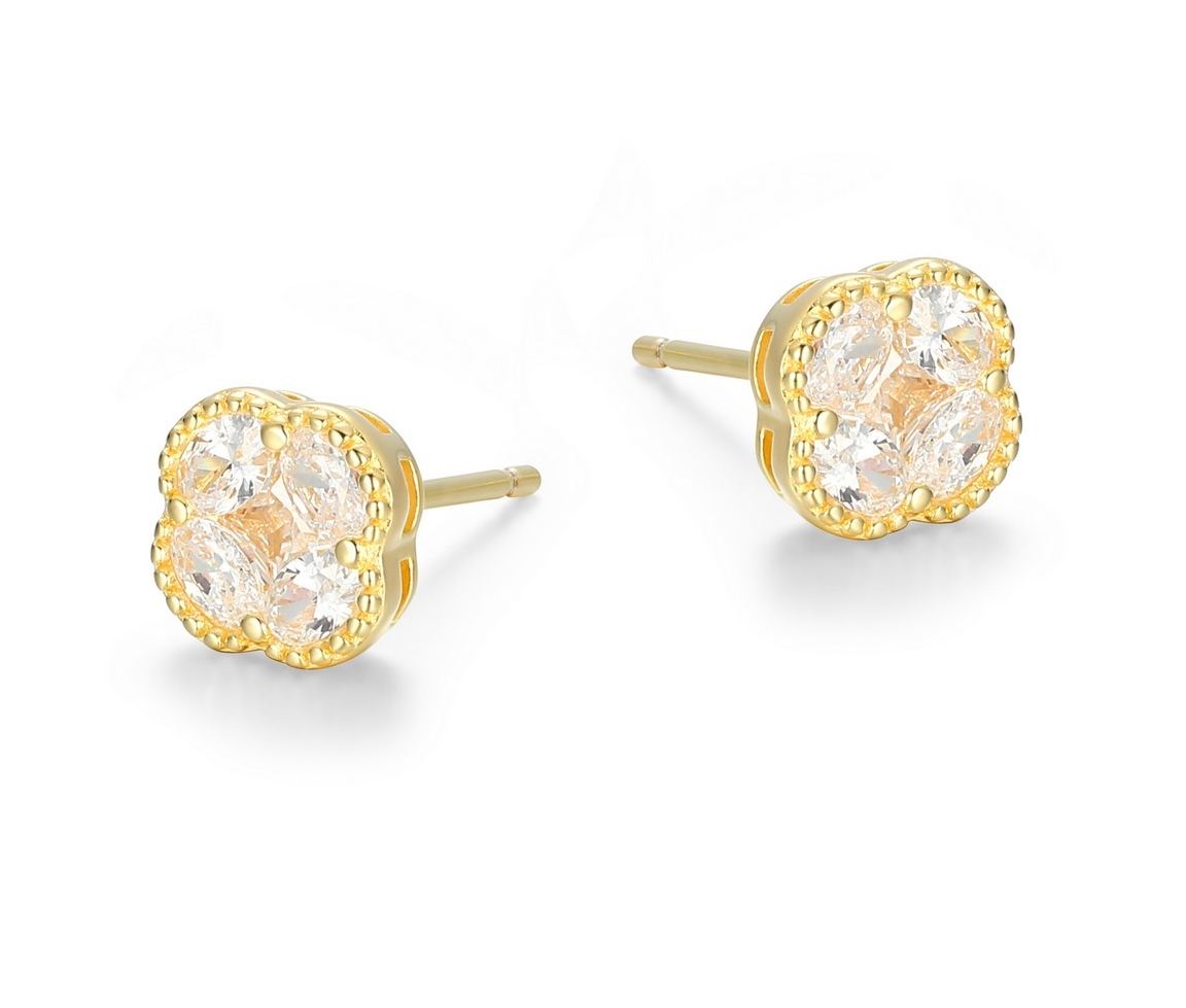 BOUCLES FIXES TRÈFLES EN ARGENT/PVD OR SERTIES DE CUBIQUES ZIRCONIAS - PJ 32ASD40000 - REIGN