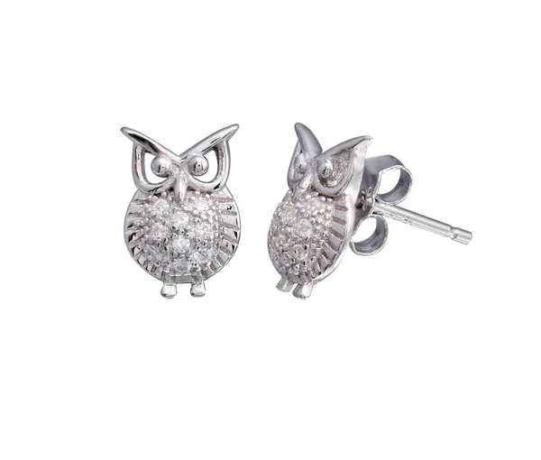 BOUCLES HIBOU EN ARGENT RHODIÉ SERTIES DE CUBIQUES ZIRCONIAS - SP BGE00658 - BIJOUX D'IMPORTATION