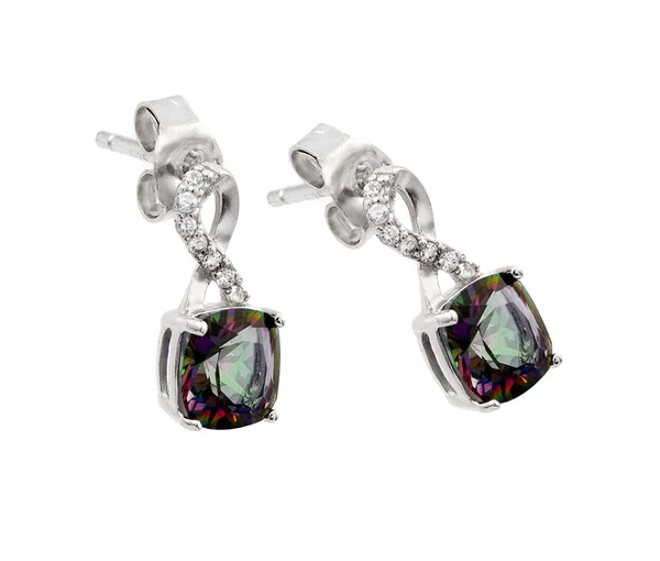 BOUCLES INFINI EN ARGENT RHODIÉ SERTIES DE TOPAZES MYSTIQUES SYNTHÉTIQUES ET DE CUBIQUES ZIRCONIAS - SP STE00945 - BIJOUX D'IMPORTATION