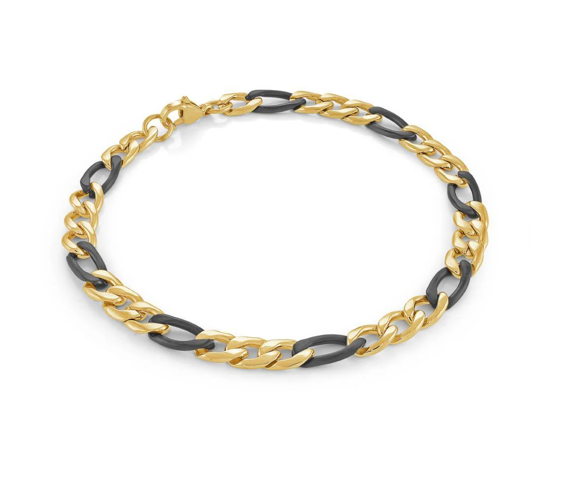 BRACELET EN ACIER/PVD OR ET NOIR À MAILLE FIGARO - IG STTN26/8 - ITALGEM