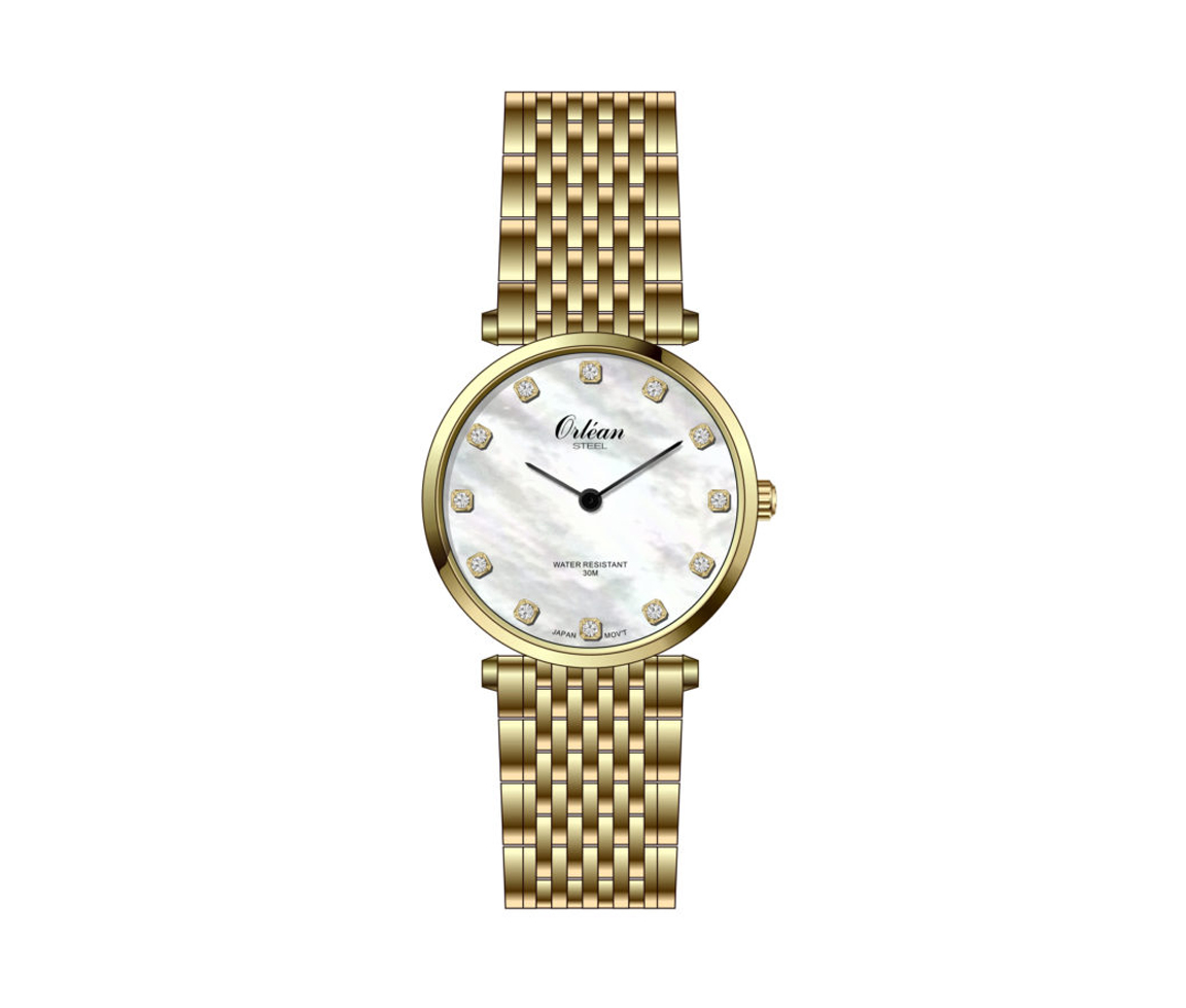 JOLIE MONTRE ORLEAN EN ACIER/PVD OR SERTIE DE CUBIQUES ZIRCONIAS - BA ME3361 - ORLEAN