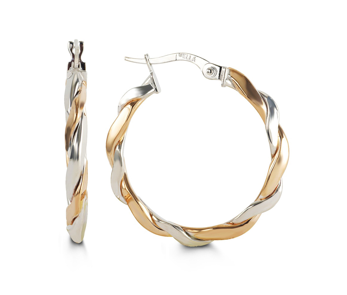 BOUCLES ANNEAUX TWISTÉES EN OR 10K ROSE ET BLANC - SY 1014D - BIJOUX D'IMPORTATION