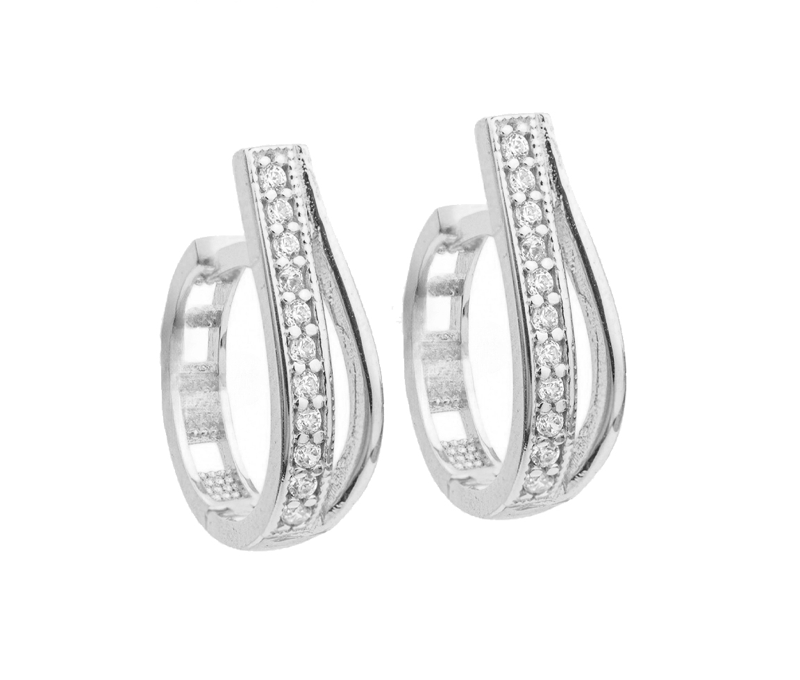 BOUCLES HUGGIES EN OR BLANC SERTIES DE CUBIQUES ZIRCONIAS - CB EWD320788 - CBE