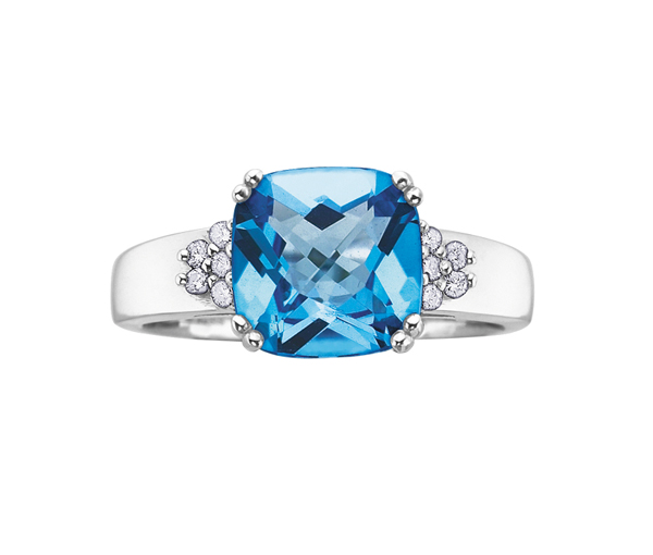 BAGUE EN OR BLANC SERTI D'UN TOPAZE BLEU ET DE DIAMANTS - CR DD1856 - BIJOUX CANADIEN
