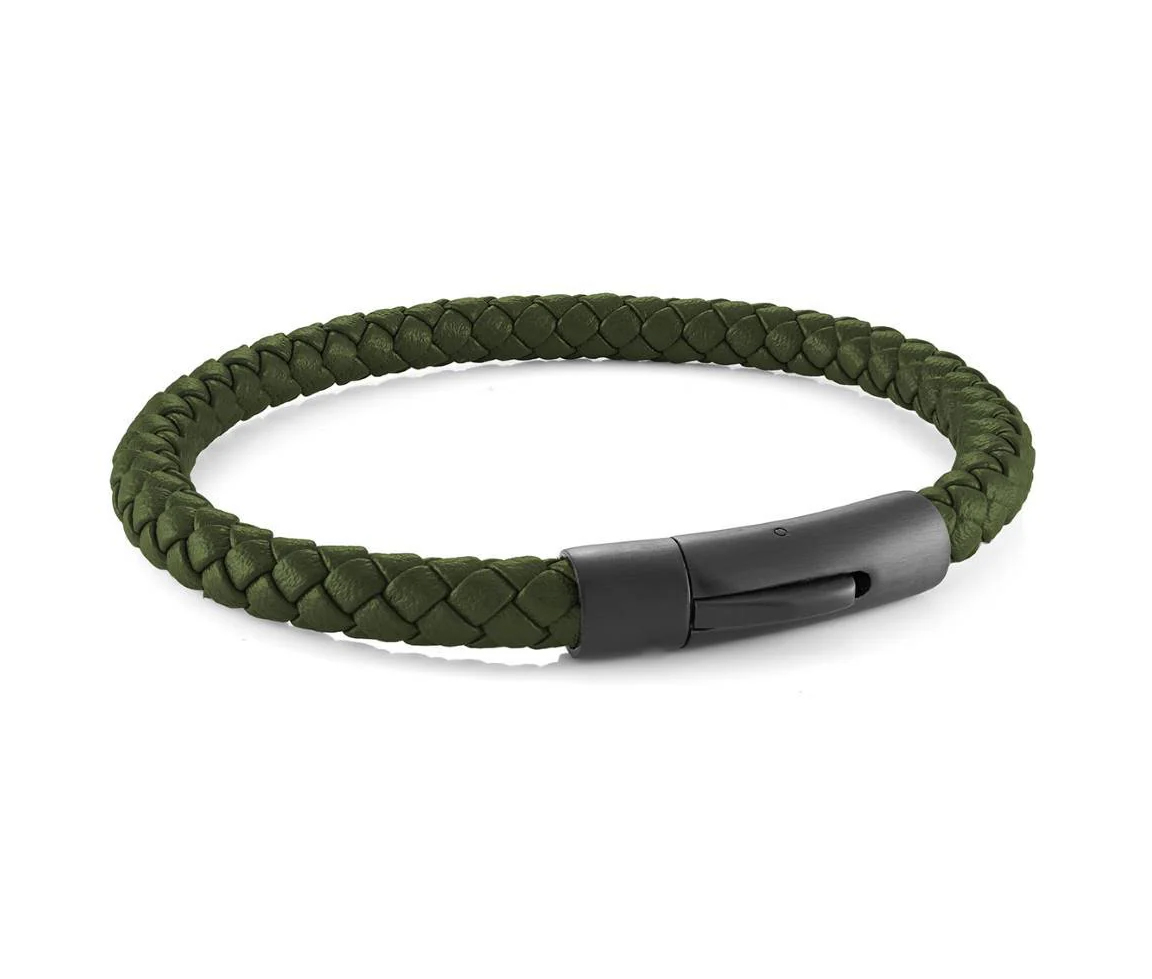 BRACELET EN ACIER/PVD NOIR ET CUIR TRESSÉ - IG SLB658/8.5 - ITALGEM