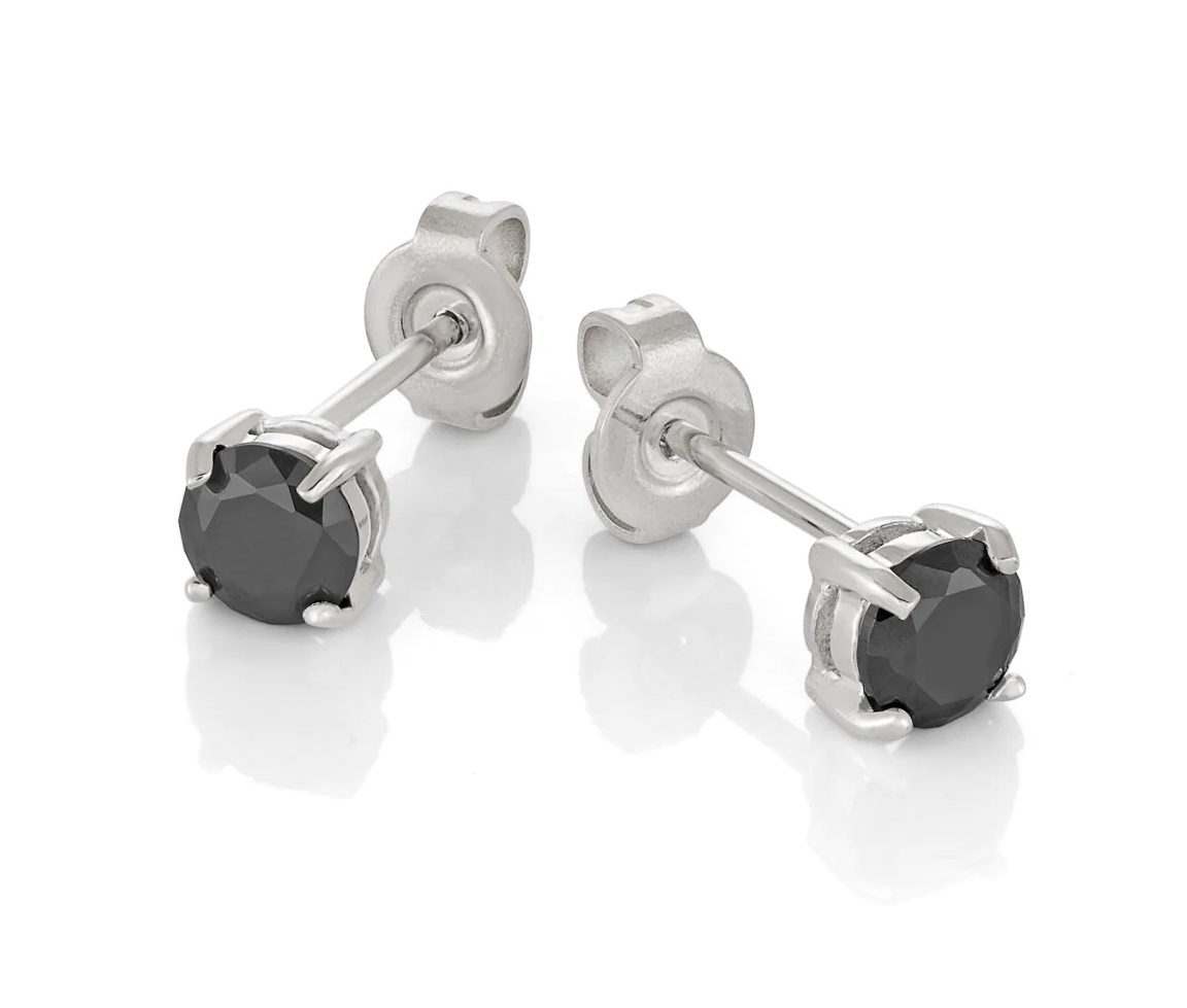 BOUCLES EN ACIER SERTIES DE CUBIQUES ZIRCONIAS NOIRS - IG SEA209 - ITALGEM