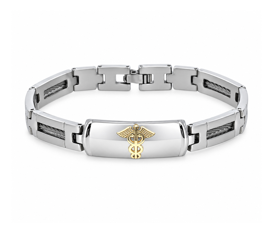 BRACLET MÉDICAL EN ACIER ET OR 10K - WB BMD54 - MEDICO BELLO