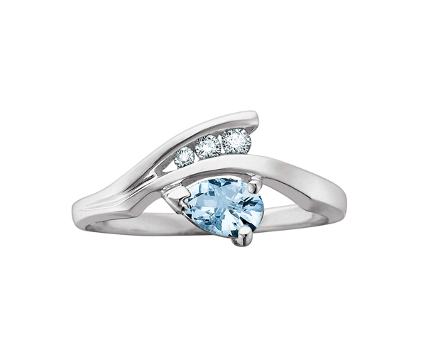 BAGUE EN OR BLANC SERTIE D'UNE AIGUEMARINE ET DE DIAMANTS - CR DX354AQ - BIJOUX CANADIEN