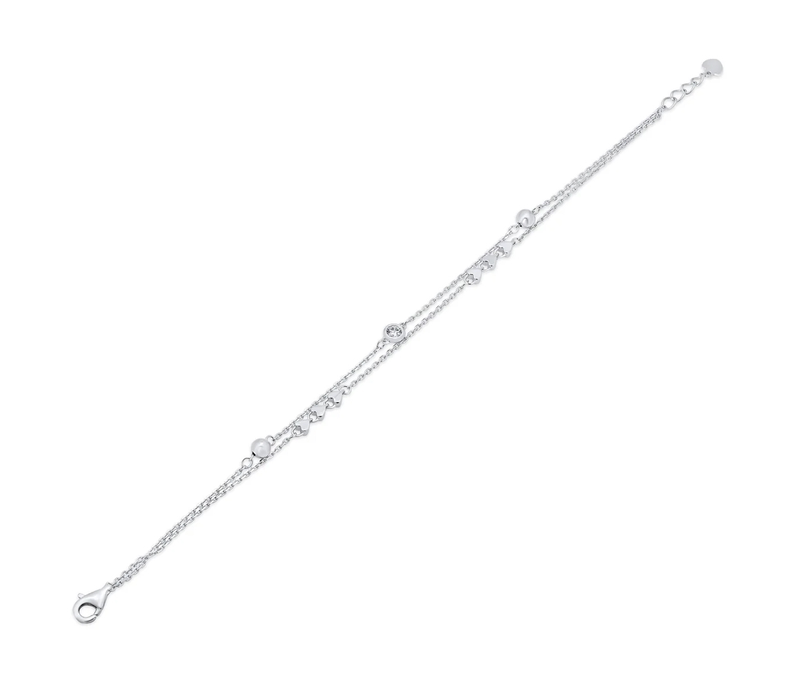 BRACELET 2 RANGS EN ARGENT RHODIÉ AVEC CZ - SP GMB00163 - BIJOUX D'IMPORTATION