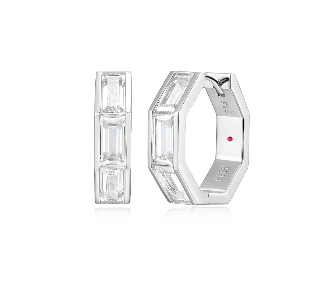 OUCLES ELLES HUGGIES EN ARGENT RHODIÉ SERTIES DE CUBIQUES ZIRCONIAS - PJ R2LCSF009F - ELLE
