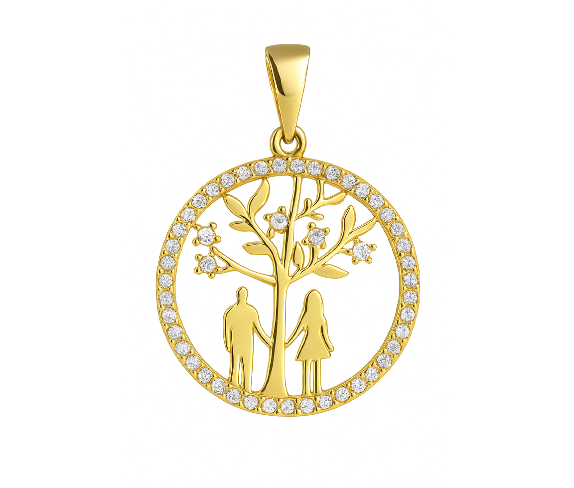 PENDENTIF ARBRE DE VIE ET COUPLE EN OR SERTI DE CUBIQUES ZIRCONIAS - MB ARBV21 - BIJOUX D'IMPORTATION