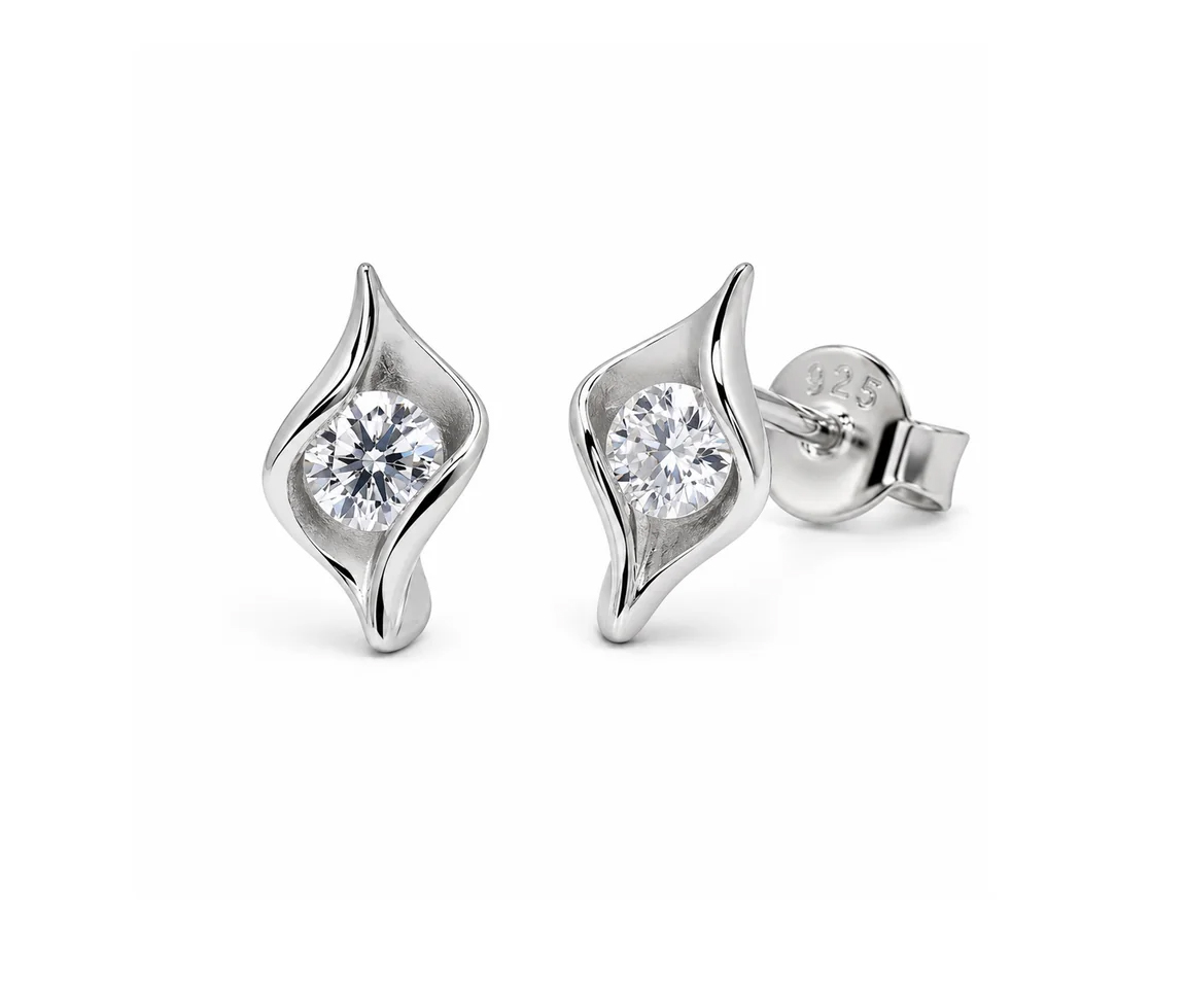 BOUCLES EN ARGENT RHODIÉ AVEC DES MOISSANITES - SP MTGE00048 - BIJOUX D'IMPORTATION