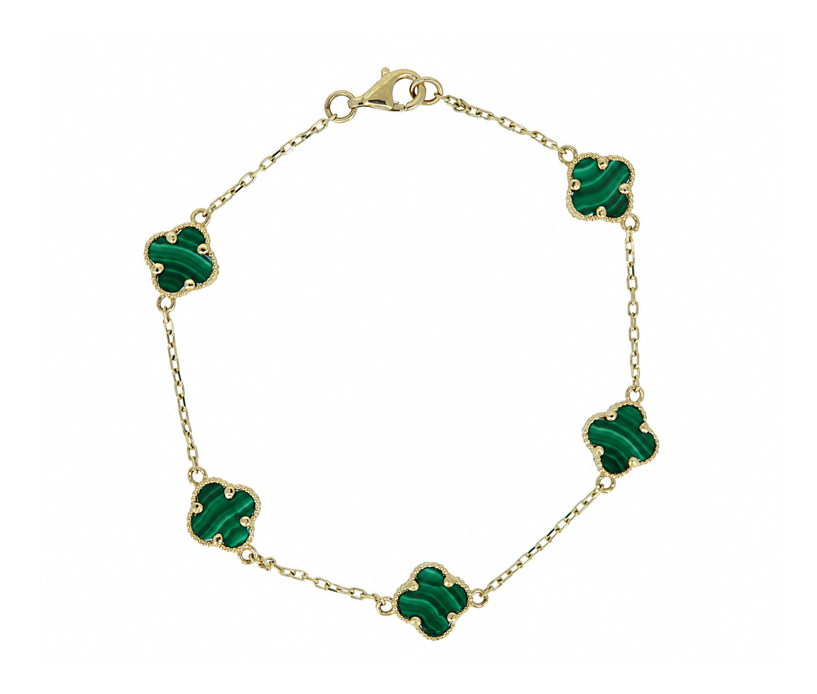 BRACELET TRÈFLE AVEC MALACHITE - MB TREBRMA7 - BIJOUX D'IMPORTATION