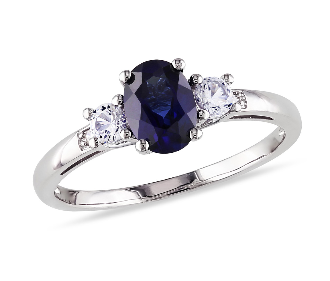 BAGUE EN OR BLANC SERTIE DE SAPHIRS DE LABORATOIRE DE DIAMANTS - DM FC0VPV - PERLE D'IMPORTATION