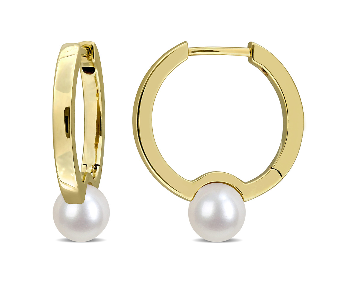 BOUCLES HUGGIES EN OR JAUNE SERTIES DE PERLES DE CULTURE - DM FC2JYE - PERLE D'IMPORTATION