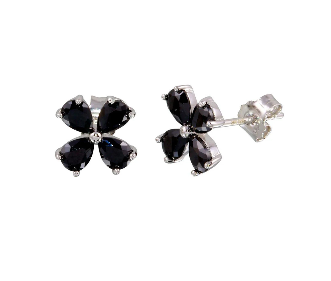BOUCLES FIXES FLEUR SERTIES DE CUBIQUES ZIRCONIAS NOIRS - SP STE01093 - BIJOUX D'IMPORTATION