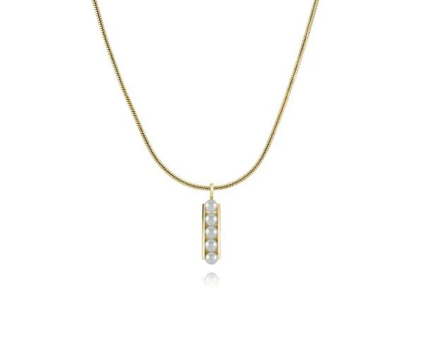 PENDENTIF BAR EN ACIER/PVD OR SERTI DE 5 PERLES DE SWAROVSKI ET SA CHAINE - IG SWP62 - ITALGEM