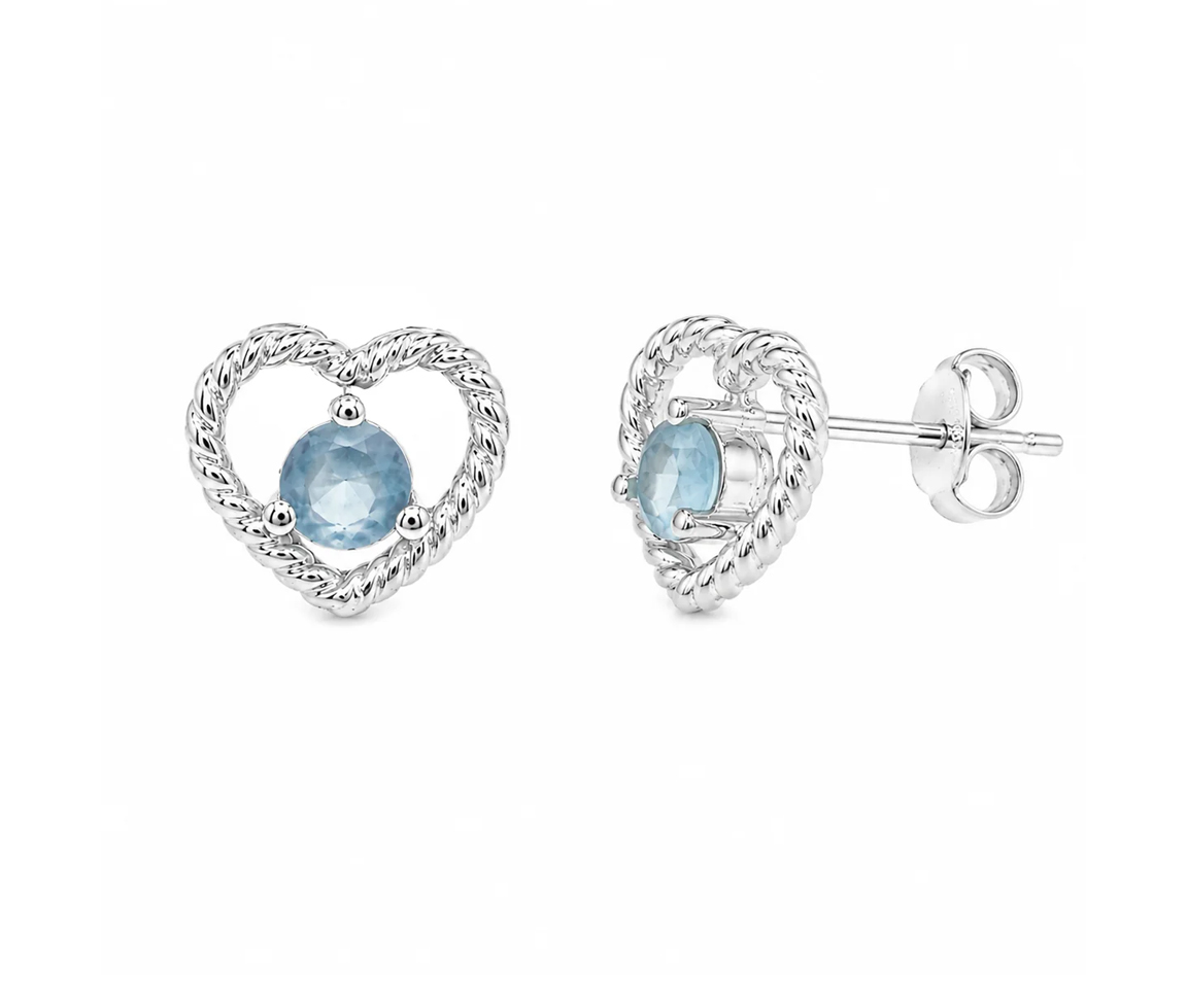 BOUCLES COEURS CORDELETTES AVEC CZ BLEU - SP STE00111 - BIJOUX D'IMPORTATION