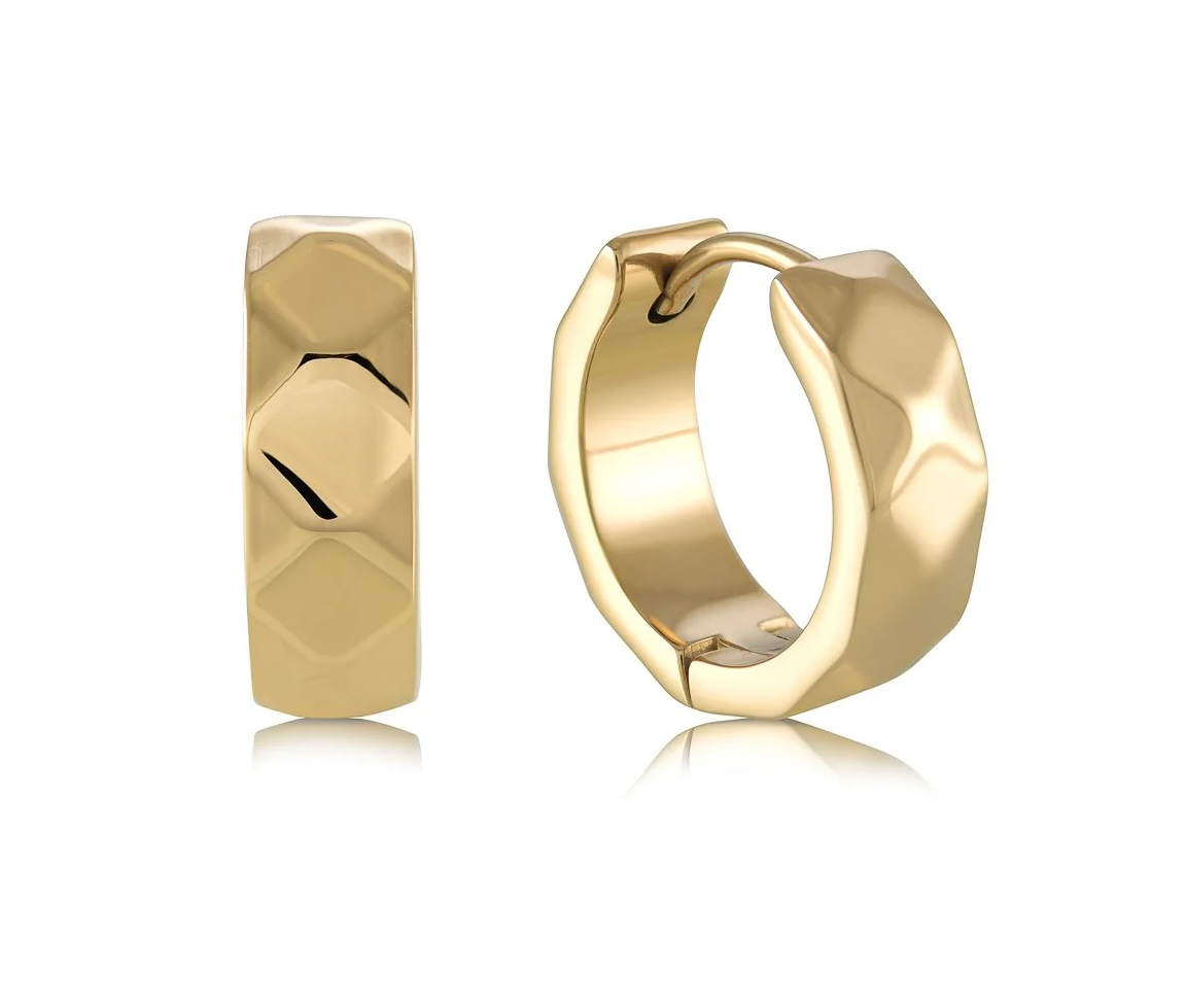 BOUCLES HUGGIES EN ACIER/PVD OR FACETÉ - IG SEA355 - VÉLORIA