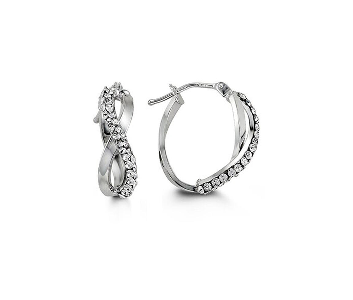 BOUCLES HUGGIES INFINI EN OR BLANC SERTIES DE CUBIQUES ZIRCONIAS - SY 1029A - BIJOUX D'IMPORTATION
