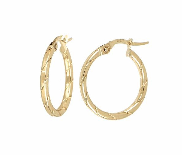 BOUCLES ANNEAUX EN OR JAUNE AVEC TAILLE DIAMANT EN TORSADE - SY 1026I - BIJOUX D'IMPORTATION
