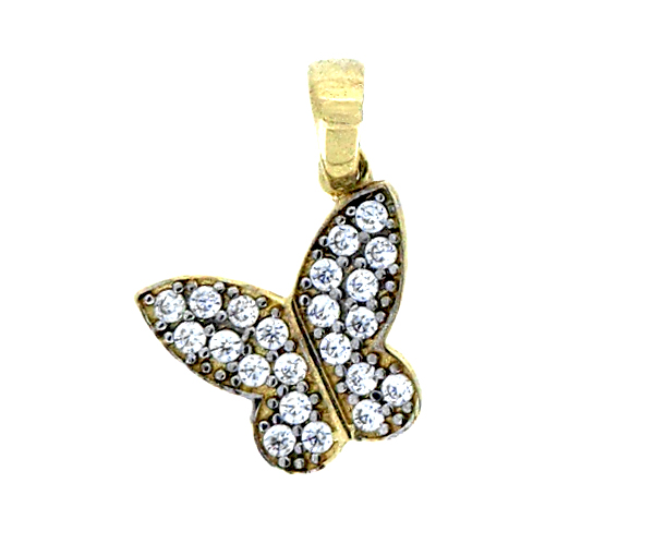 PENDENTIF PAPILLON EN OR SERTI DE CUBIQUES ZIRCONIAS - MB PEN49 - BIJOUX D'IMPORTATION