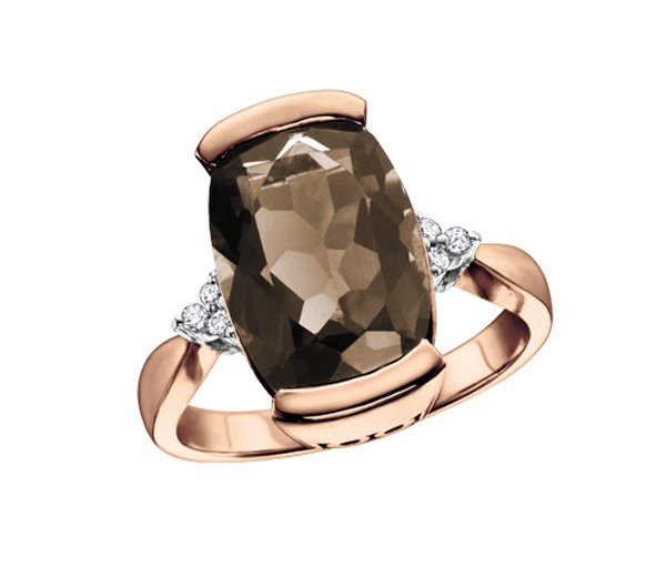 BAGUE EN OR ROSE SERTIE D'UN QUARTZ FUMÉ ET DE DIAMANTS - CR DD2172 - BIJOUX CANADIEN
