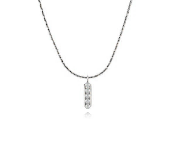 PENDENTIF BAR EN ACIER SERTI DE 5 PERLES DE SWAROVSKI ET SA CHAINE - IG SWP61 - ITALGEM