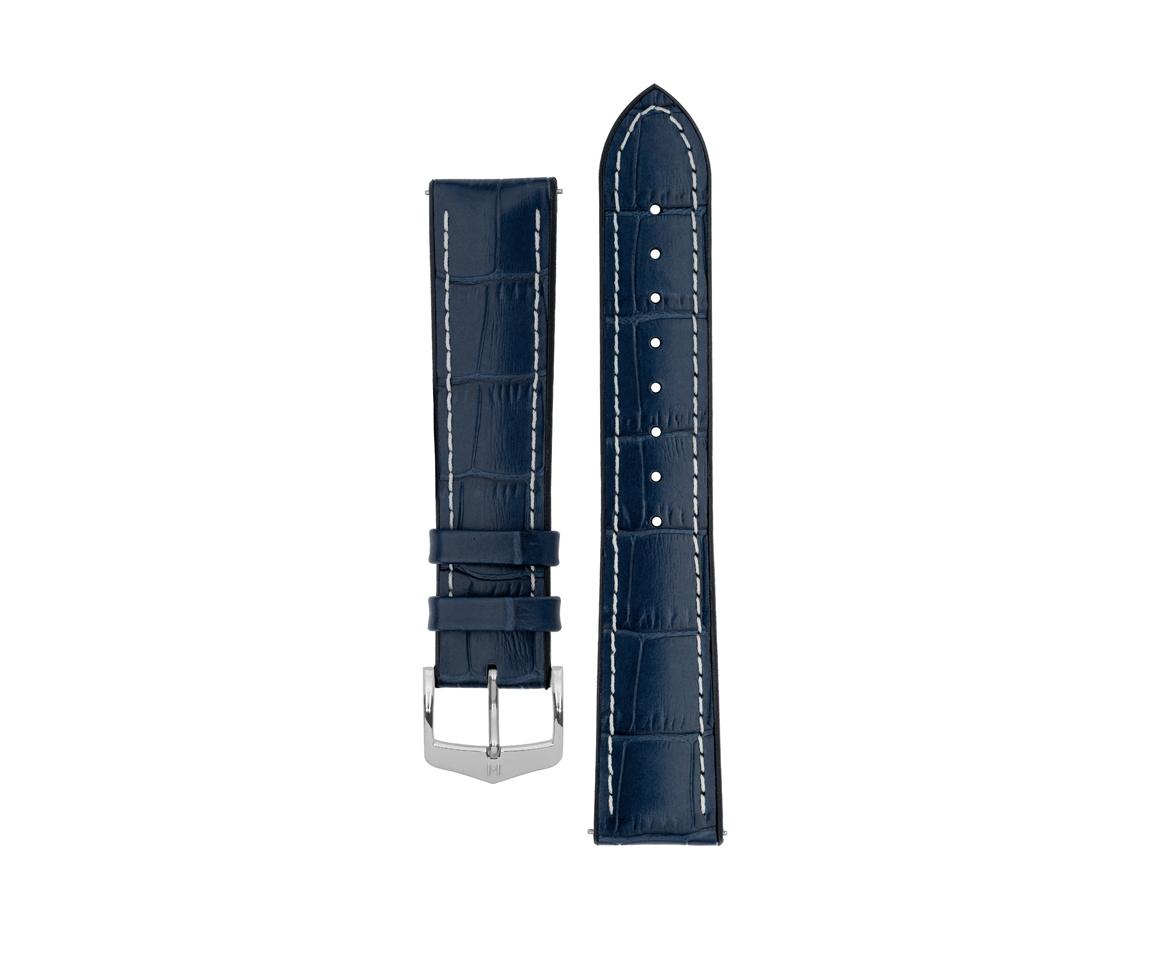 BRA. HIRSH CUIR NOIR CAOUT BLEU 22MM L