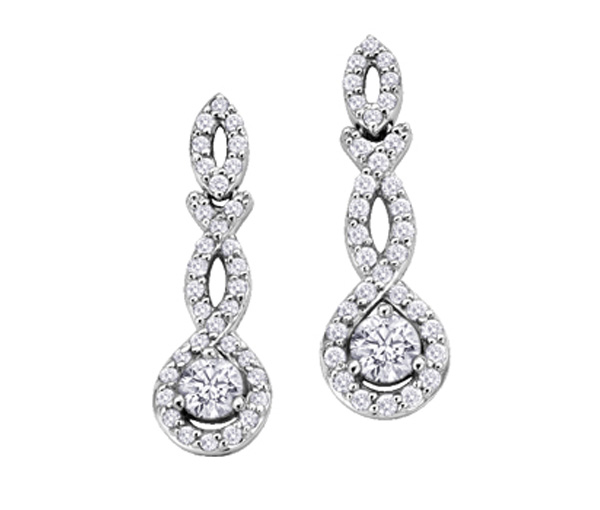 BOUCLES EN OR 14K BLANC SERTIES DE DIAMANTS CANADIENS - CR AM138 - BIJOUX CANADIEN