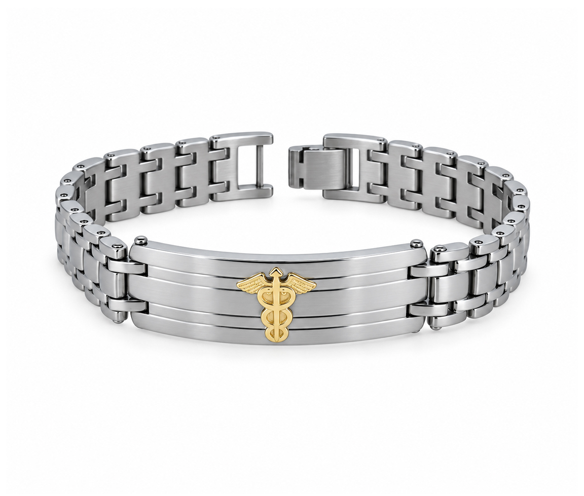 BRACELET MÉDICAL EN ACIER ET OR 10K - WB BMD321 - MEDICO BELLO