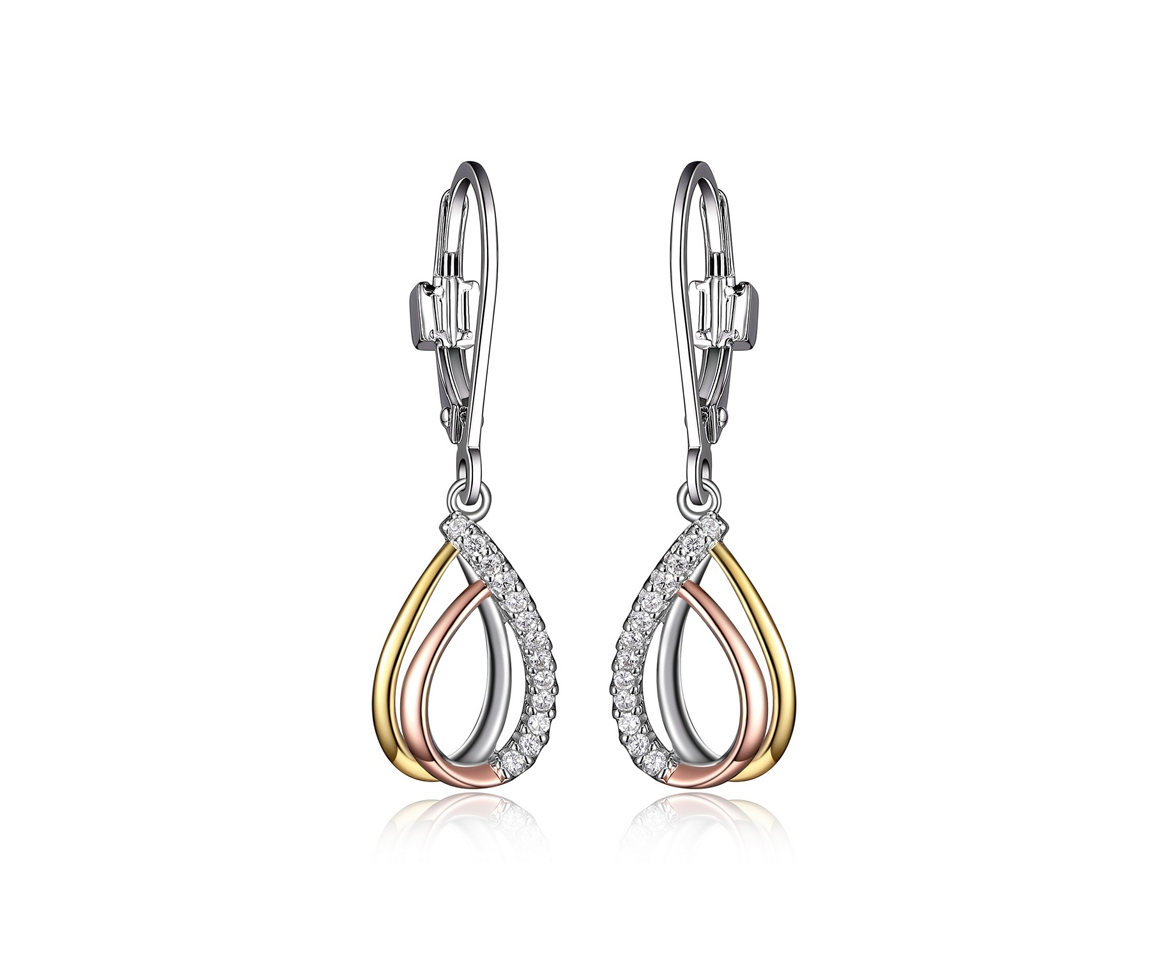 BOUCLES ELLE EN ARGENT RHODIÉ/PVD OR SERTIES DE CUBIQUES ZIRCONIAS - PJ R2LCCN0003 - ELLE