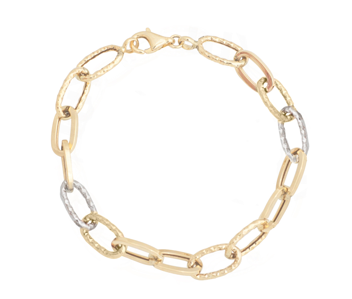 BRACELET EN OR JAUNE ET BLANC À MAILLONS OVALS TAILLÉS DIAMANT - CB B2TD363134 - CBE
