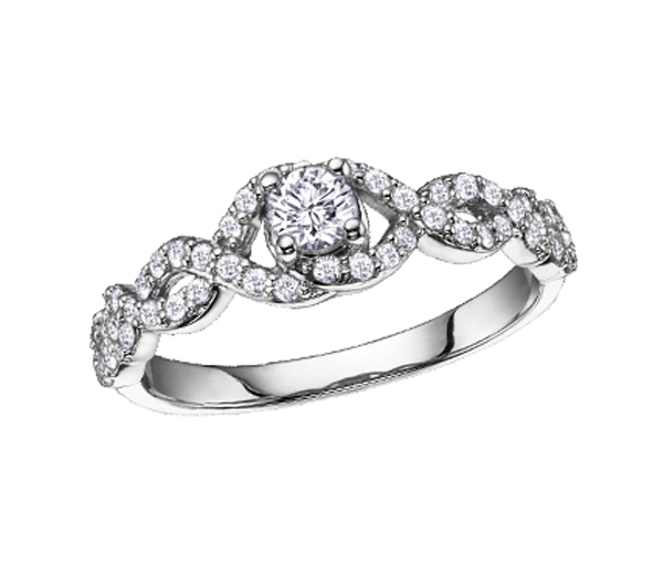 BAGUE EN OR BLANC SERTIE D'UN DIAMANT CANADIEN ET DE DIAMANTS - CR AM144 - DIAMANT CANADIEN