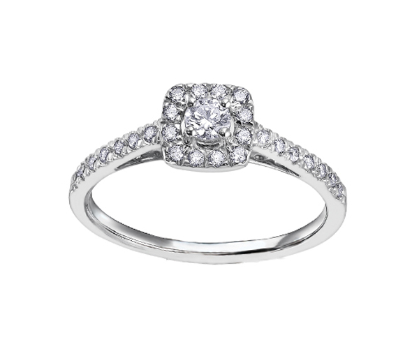 BAGUE EN OR 10K BLANC SERTIE D'UN DIAMANT CANADIEN ET DE DIAMANTS - CR AM262W35 - DIAMANT CANADIEN
