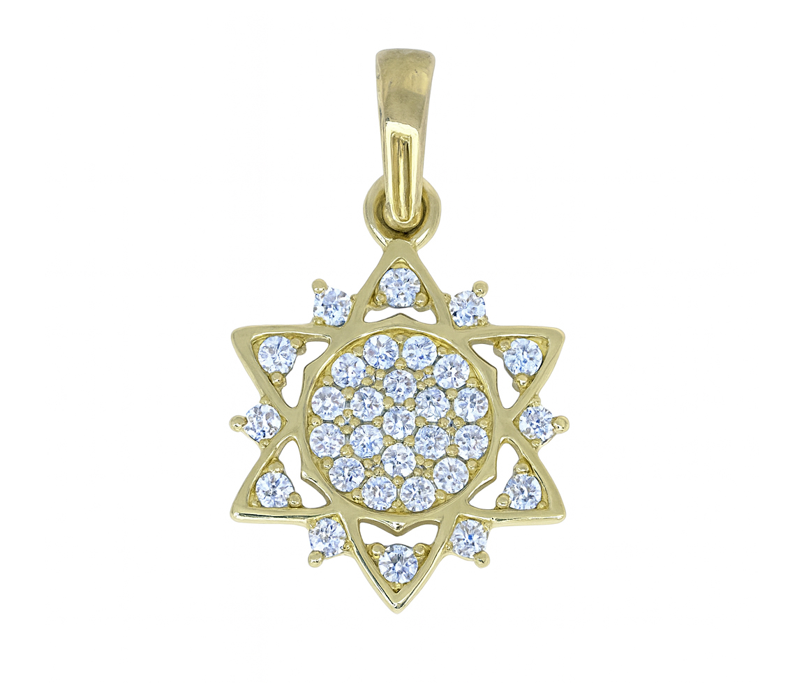 PENDENTIF TOURNESOL EN OR JAUNE SERTI DE CUBIQUES ZIRCONIAS - MB FLEUR02 - BIJOUX D'IMPORTATION