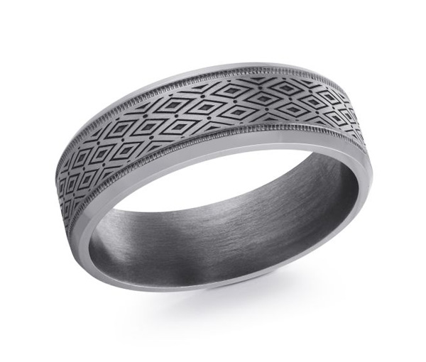 JONC EN TANTALE AVEC MILGRAIN ET LOSANGES GRAVÉS AU LASER - ML TANT030/7 - MALO 