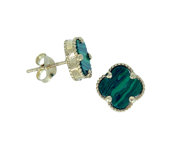BOUCLES TRÈFLES EN OR AVEC MALACHITE - MB TREBOMAP - BIJOUX D'IMPORTATION