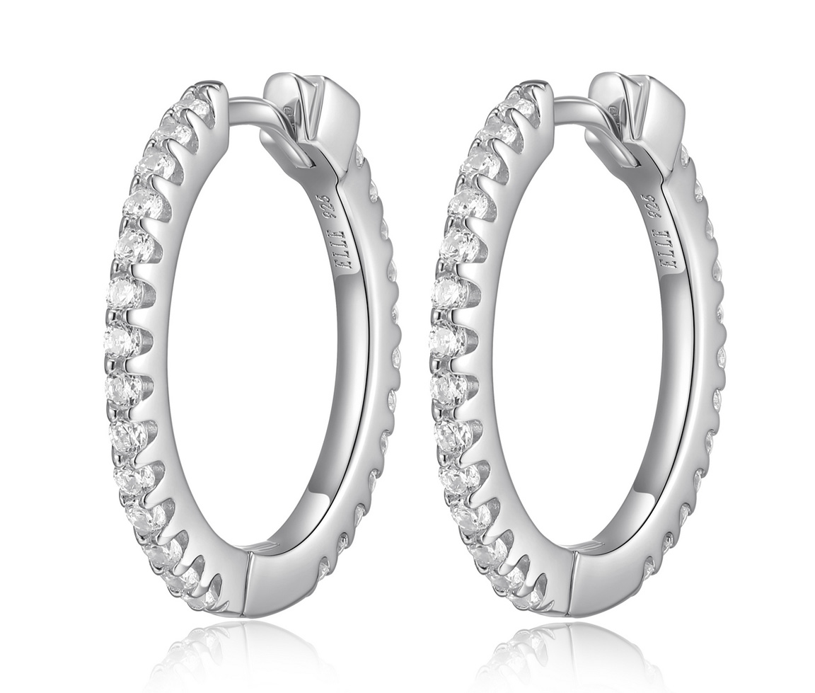 BOUCLES ELLE HUGGIES EN ARGENT RHODIÉ SERTIES DE CUBIQUES ZIRCONIAS - PJ R2LCMD0027 - ELLE