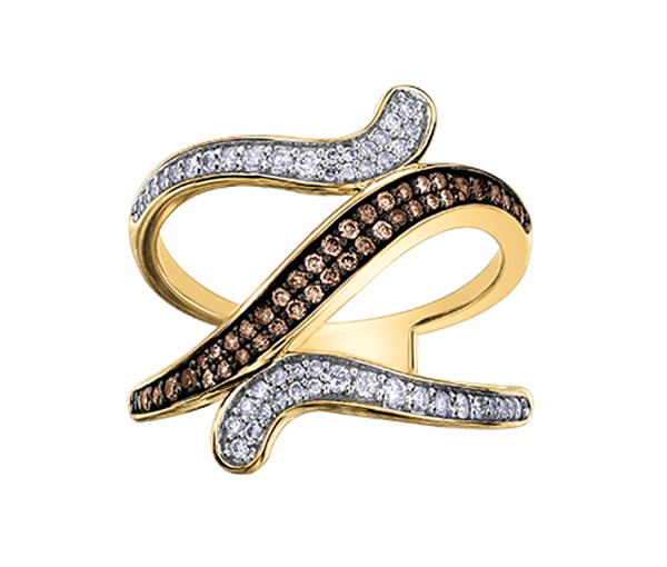 BAGUE EN OR 10K SERTIE DE DIAMANTS BLANCS ET BRUNS - CR DD2979 - BIJOUX CANADIEN