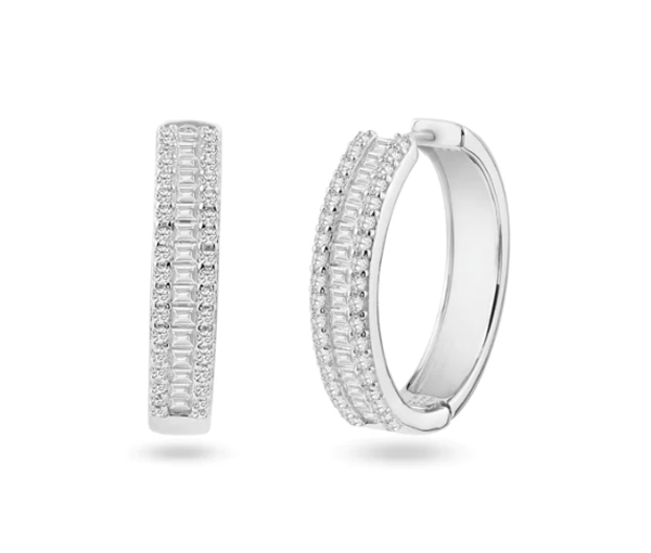 BOUCLES HUGGIES EN ARGENT RHODIÉ SERTIES DE CUBIQUES ZIRCONIAS - SP STE01337 - BIJOUX D'IMPORTATION