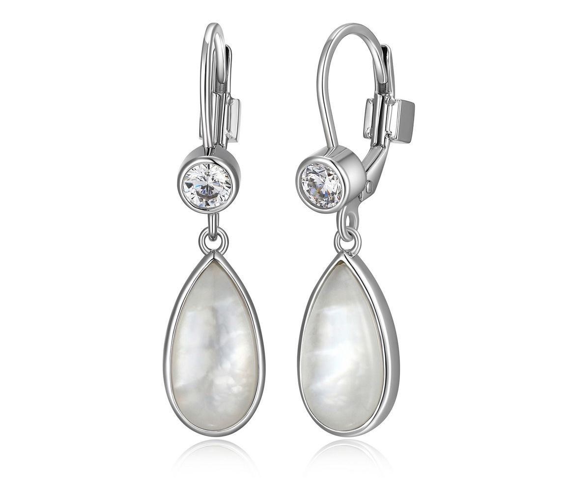 BOUCLES ELLE EN ARGENT RHODIÉ SERTIES DE NACRE BLANC ET DE CUBIQUES ZIRCONIAS - PJ R2LCR1GV03 - ELLE