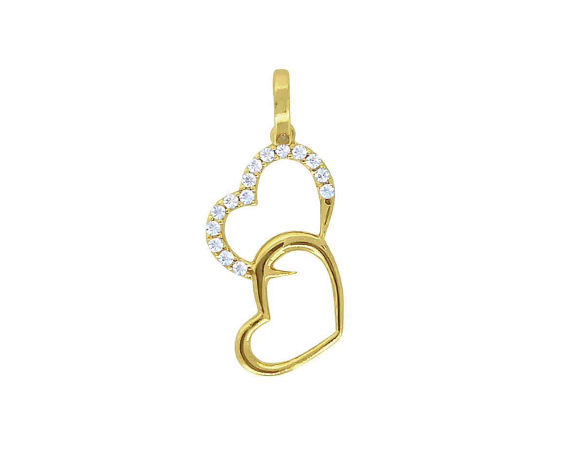 PENDENTIF TROIS COEUR ENLACÉS EN OR JAUNE SERTI DE CUBIQUES ZIRCONIAS - MB COEUR89 - BIJOUX D'IMPORTATION