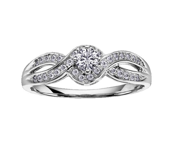 BAGUE EN OR 14K BLANC SERTIE D'UN DIAMANT CANADIEN ET DE DIAMANTS - CR AM143 - DIAMANT CANADIEN