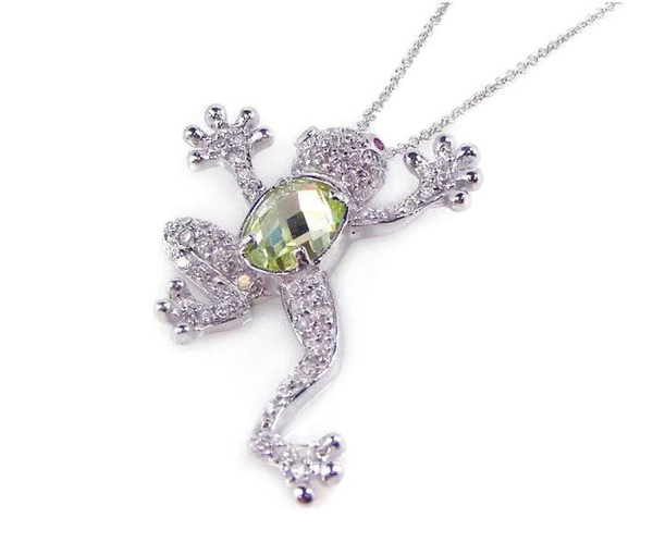 PENDENTIF GRENOUILLE EN ARGENT RHODIÉ SERTIE DE CUBIQUES ZIRCONIAS - SP STP00762 - BIJOUX D'IMPORTATION