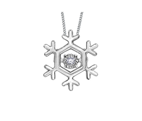 PENDENTIF FLOCON EN OR 10K BLANC SERTI D'UN DIAMANT CANADIEN DANSANT - CR AM445 - DIAMANT CANADIEN