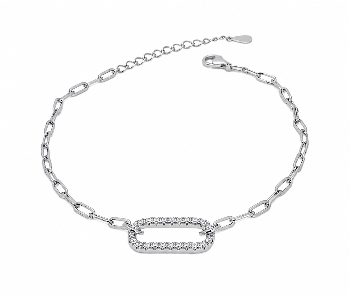 BRACELET À MAILLE PAPERCLIP AVEC BAR AJOURÉE - SC BRBARPPCZ - BIJOUX D'IMPORTATION