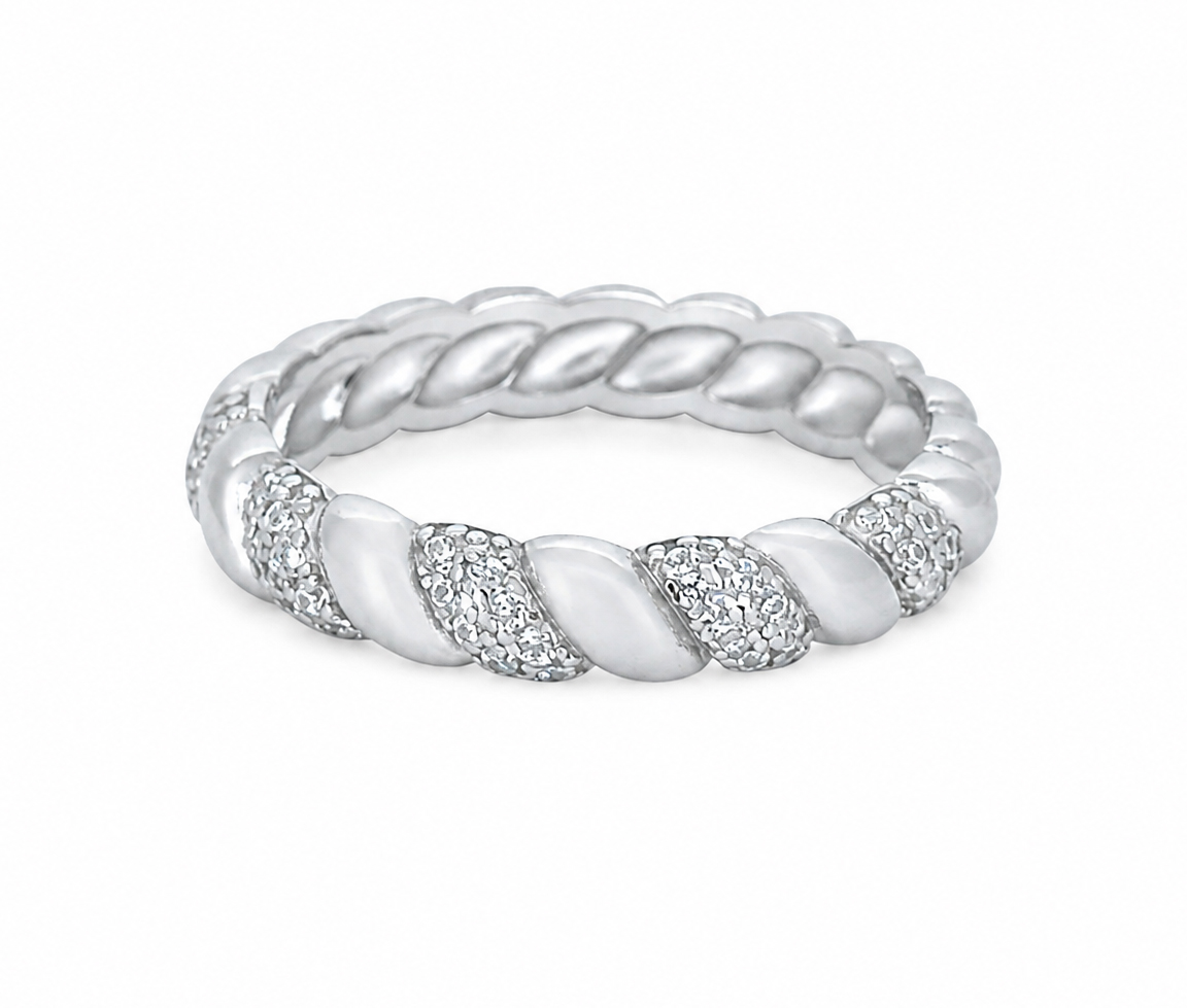 JONC À MOTIF CORDELETTES TWISTÉES AVEC CZ - SC JD03 - BIJOUX D'IMPORTATION