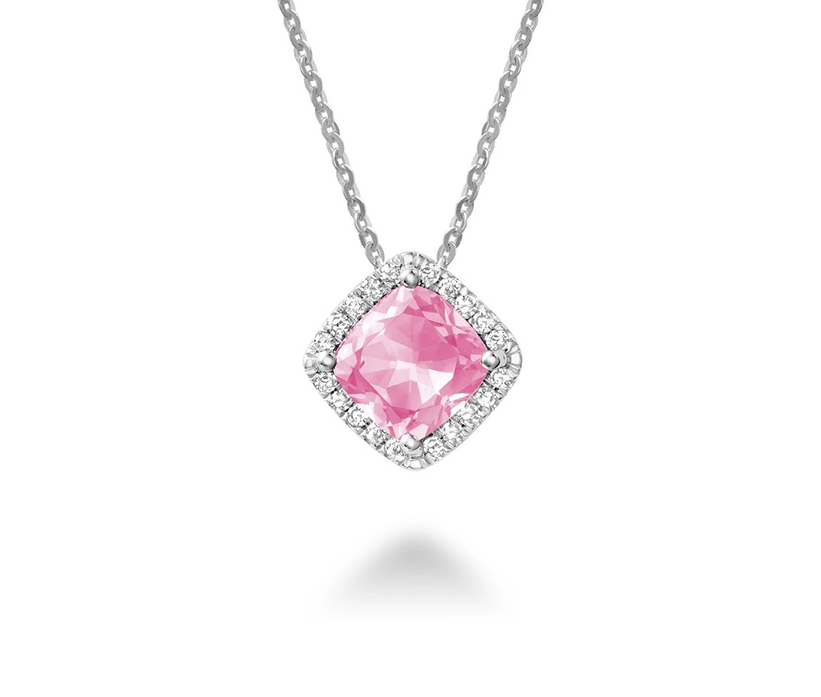 PENDENTIF EN OR 10K BLANC SERTI D'UN QUARTZ ROSE ET DE DIAMANTS - BR 09041028PQ - R.N.B.